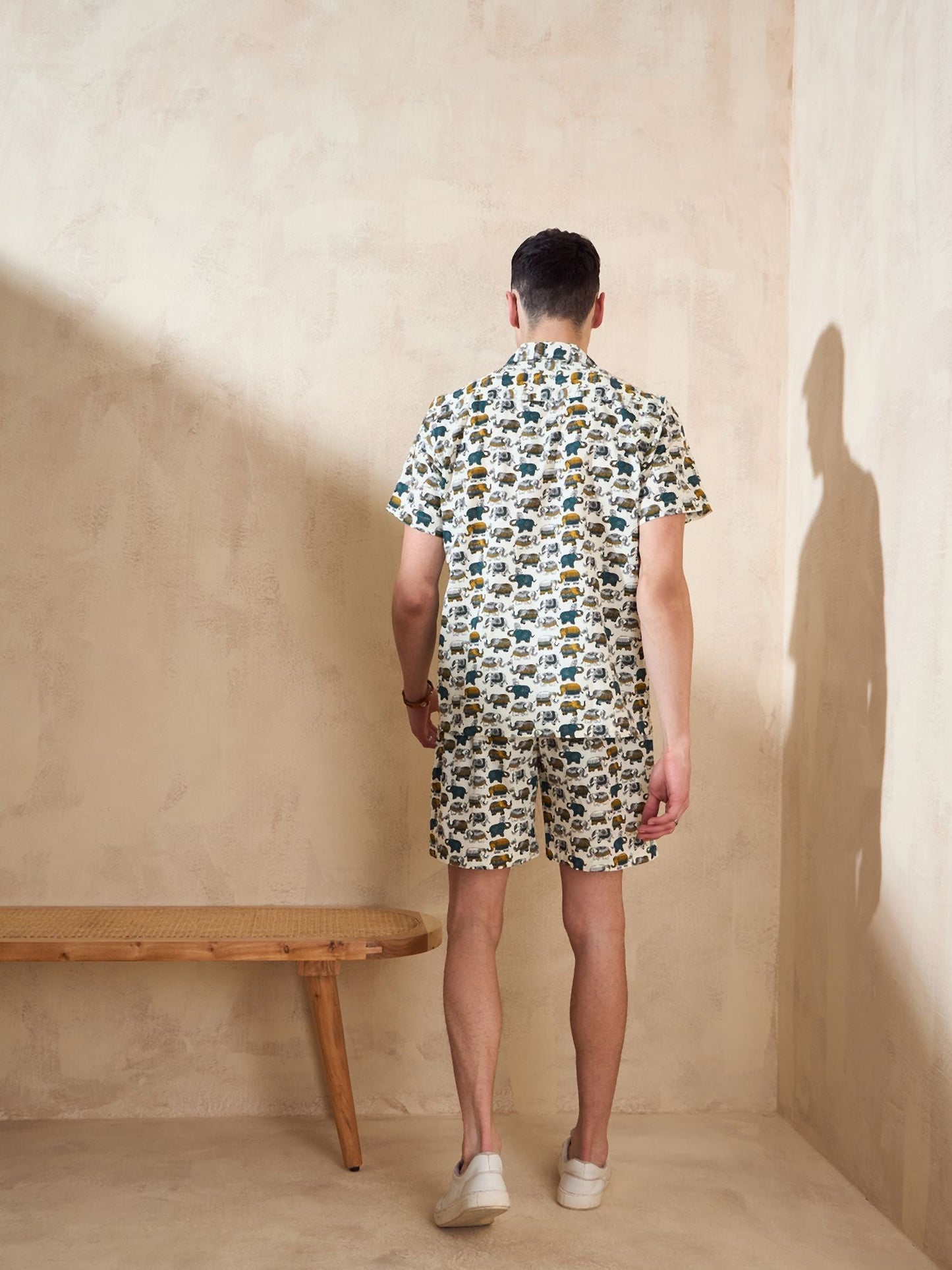 Men's Cream Block Printed Co-Ords