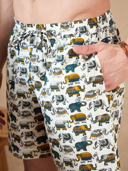 Men's Cream Block Printed Co-Ords