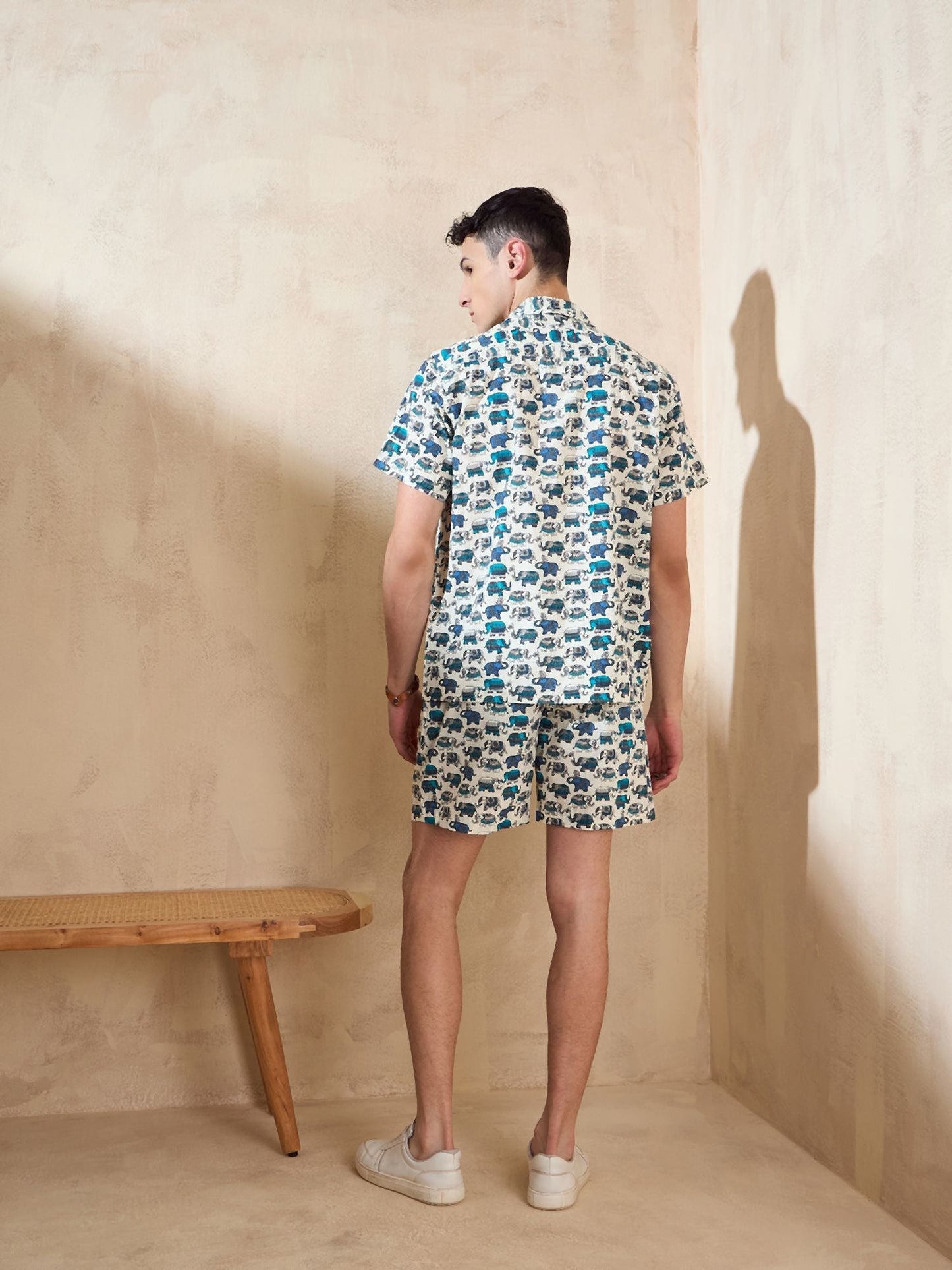 Men's Cream Block Printed Co-Ords