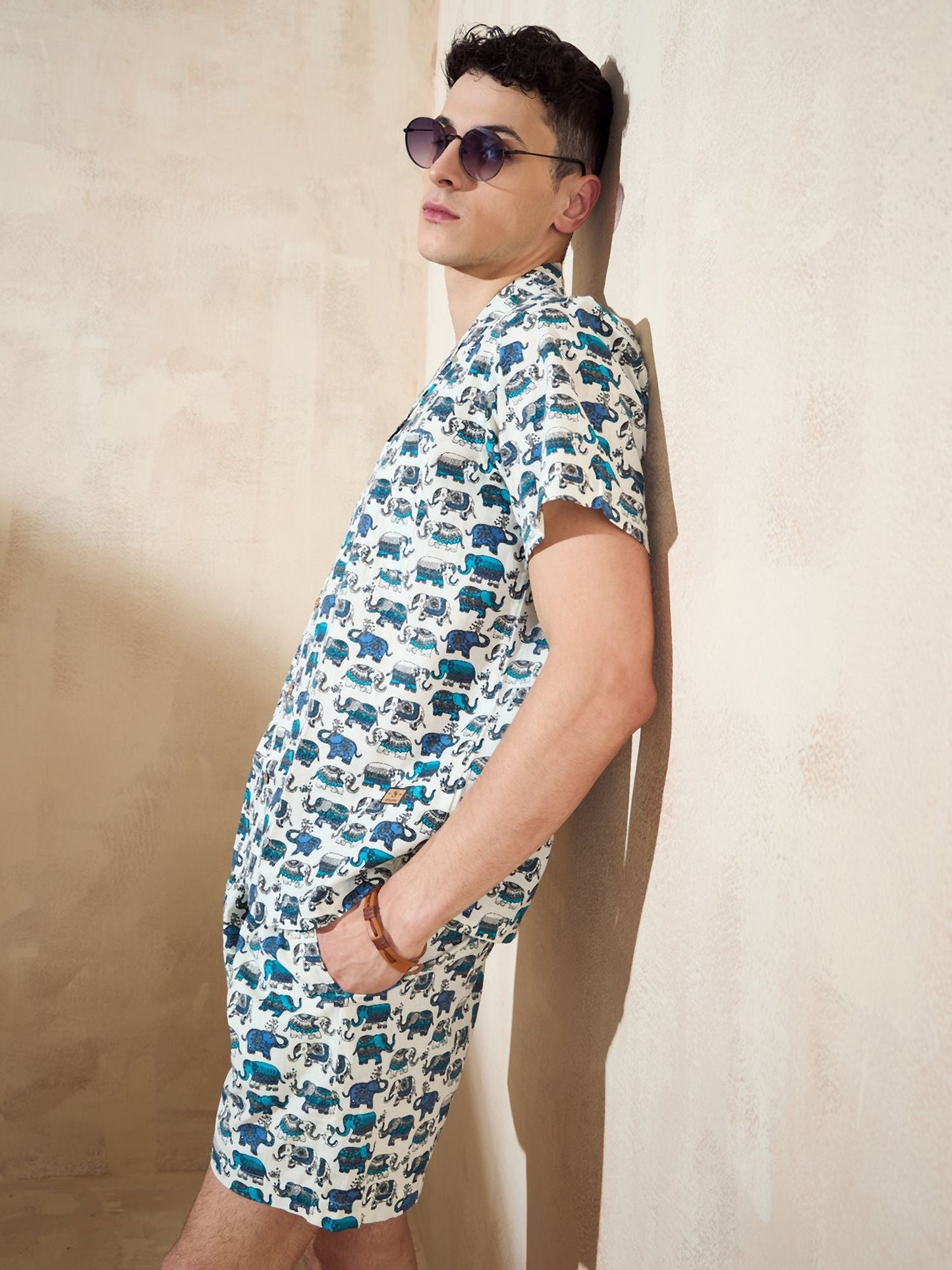 Men's Cream Block Printed Co-Ords