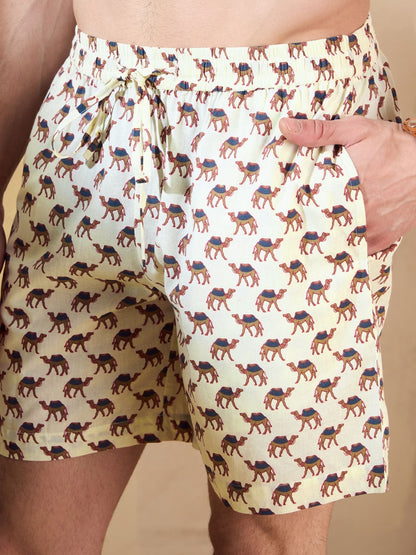 Men's Cream Block Printed Co-Ords