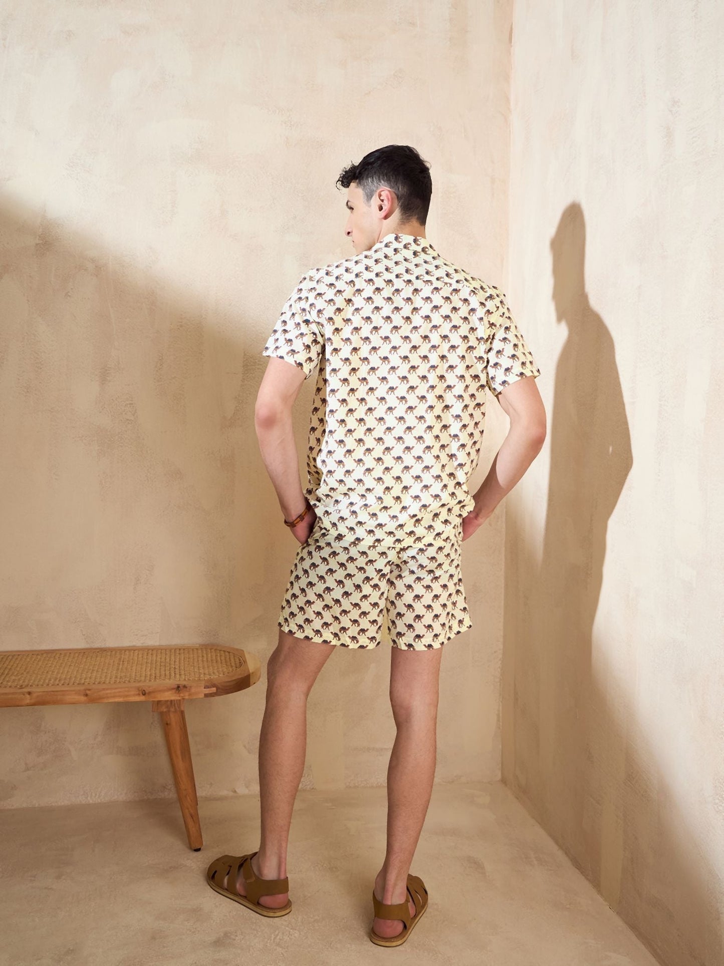 Men's Cream Block Printed Co-Ords