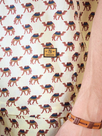 Men's Cream Block Printed Co-Ords