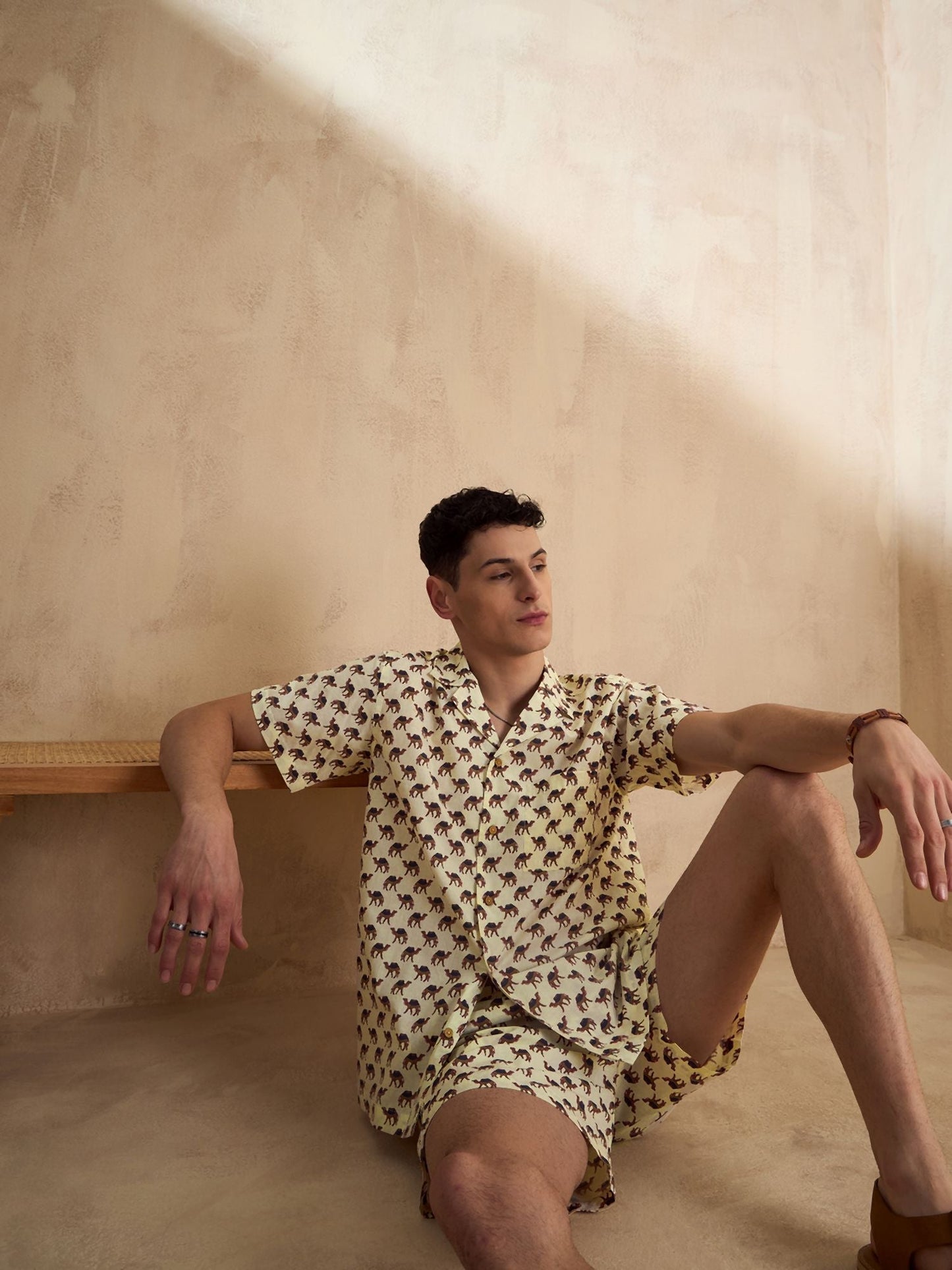 Men's Cream Block Printed Co-Ords