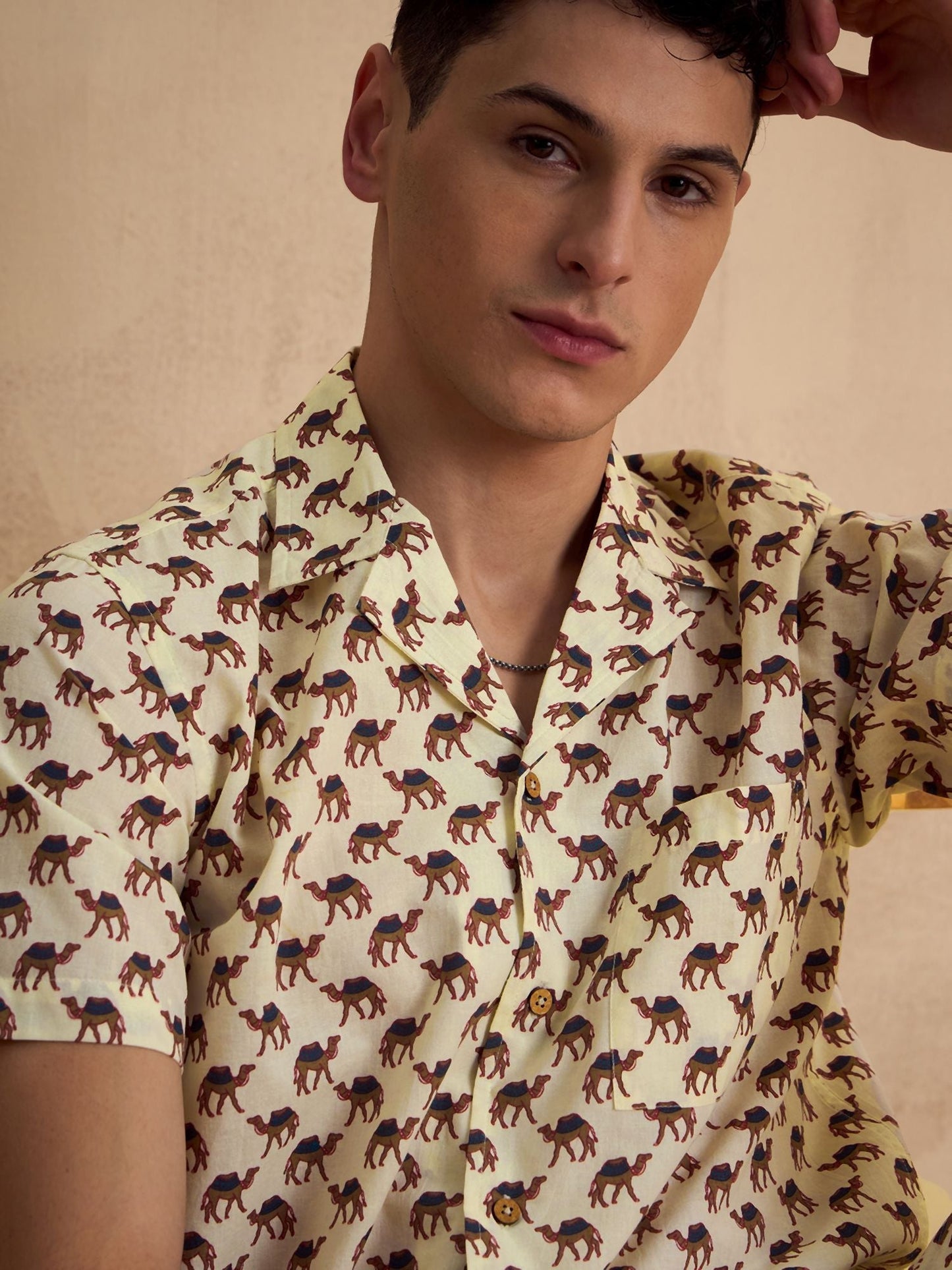 Men's Cream Block Printed Co-Ords