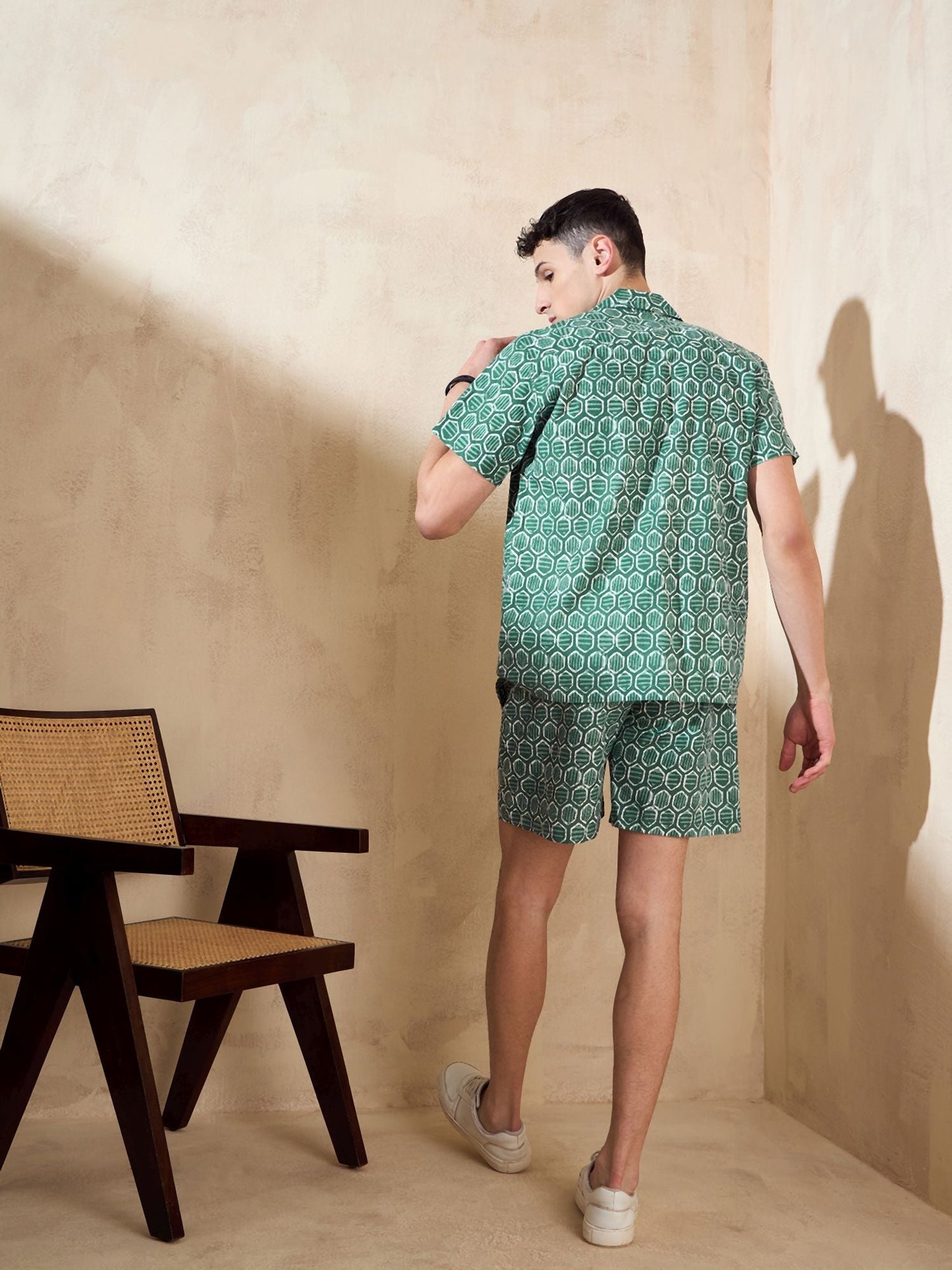 Men's Green Block Printed Co-Ords