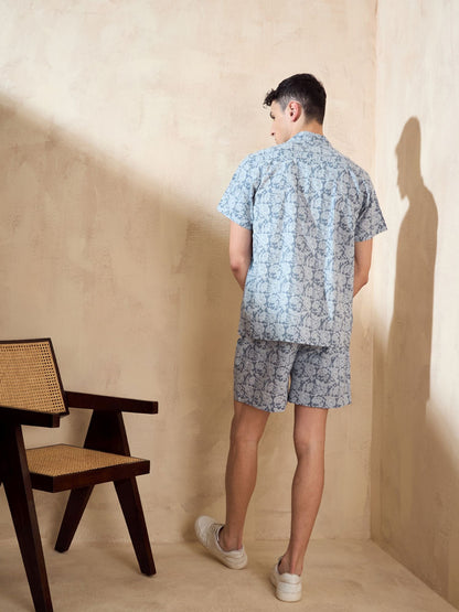 Men's Grey Block Printed Co-Ords