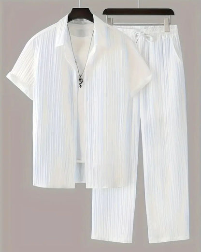 Men's Luxe White Pleated Top Bottom Set