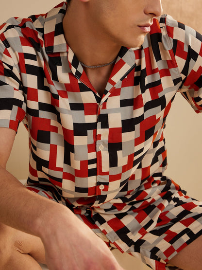 Men Cream & Orange Comfort Fit Co-Ords