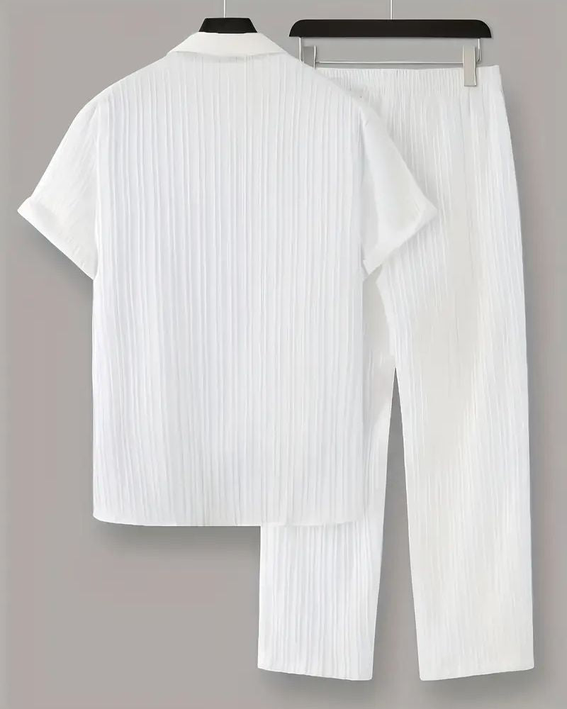 Men's Luxe White Pleated Top Bottom Set