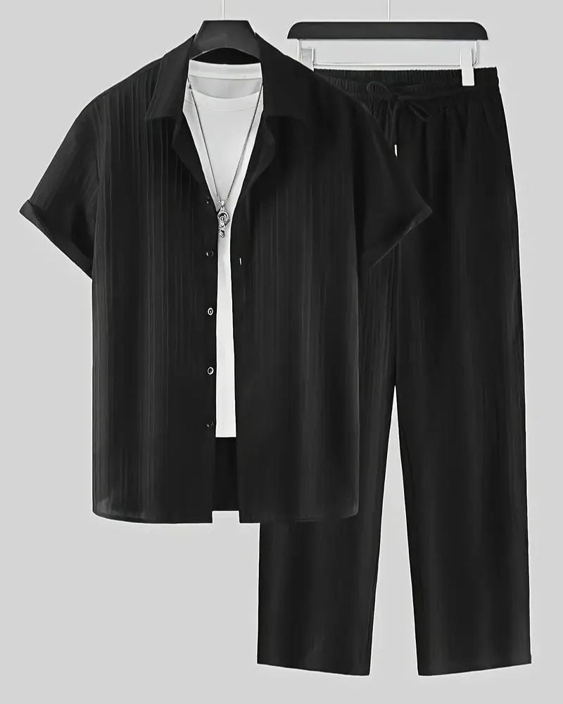 Men's Black Pleated Top Bottom Set