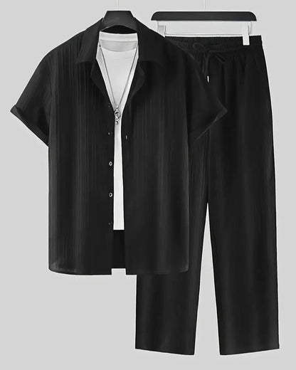 Men's Black Pleated Top Bottom Set