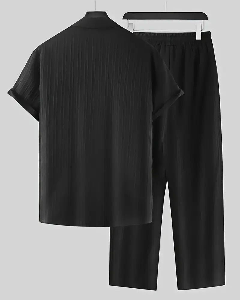 Men's Black Pleated Top Bottom Set