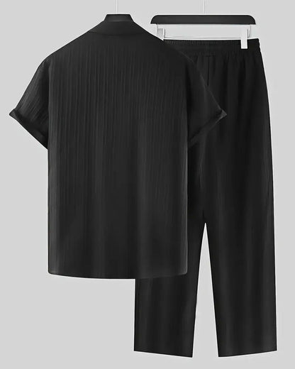 Men's Black Pleated Top Bottom Set